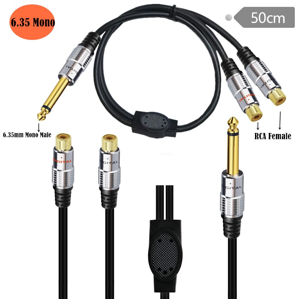 1/4 to RCA, RCA to 1/4 Adapter RCA Female to 6.35mm 1/4 inch Male Mono TS Interconnect Audio Y Splitter Cable Gold Plated 0.5m